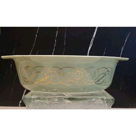 Pyrex 1958 Sage Green w Golden Scroll (045) Casserole 2½ Quart *NO LID | GUC - Picture 1 of 16